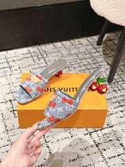 LV CHERRY HIGH HEELS 25S 55 MM IN GREY DENIM STYLE 7