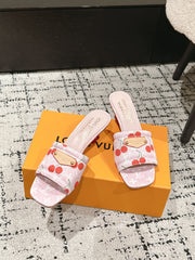 LV CHERRY HIGH HEELS 25S 55 MM IN LIGHT PINK DENIM STYLE 8