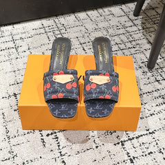 LV CHERRY HIGH HEELS 25S 55 MM IN CHARCOAL BLACK DENIM STYLE 10