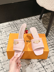 LV CHERRY HIGH HEELS 25S 55 MM IN LIGHT PINK DENIM STYLE 4