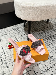 LV CHERRY HIGH HEELS 25S IN PINK CALFSKIN WITH BOW STYLE 17