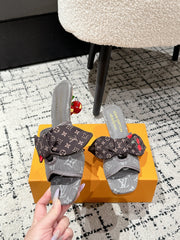 LV CHERRY HIGH HEELS 25S IN DARK GREY DENIM WITH BOW STYLE 7