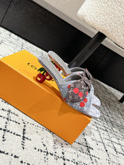 LV CHERRY HIGH HEELS 25S IN GREY DENIM WITH BOW STYLE 1