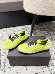 PRADA 25S COLLAPSE SNEAKERS IN LIME GREEN RE NYLON AND SUEDE