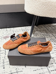 PRADA 25S COLLAPSE SNEAKERS IN BURNT ORANGE RE NYLON AND SUEDE