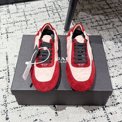 PRADA 25S COLLAPSE SNEAKERS IN RED RE NYLON AND SUEDE