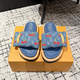 LV MIAMI-STYLE SANDALS 25S IN BLUE DENIM AND CALFSKIN