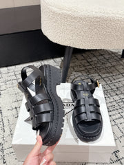 PRADA 25S FISHERMAN OPEN TOE SANDALS IN BLACK CALFSKIN
