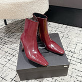 YSL 25S HEELED ANKLE BOOTS 70 MM IN WINE RED SHINY LAMBSKIN