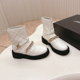 CHANEL ANKLE BOOTS 25S IN WHITE LAMBSKIN WITH GOLD HARDWARE