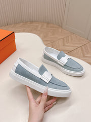 HM 25S SLIP-ON IN BLUE DENIM AND WHITE LAMBSKIN