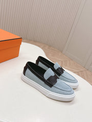 HM 25S SLIP-ON IN BLUE DENIM AND BLACK LAMBSKIN