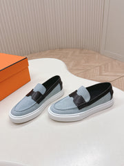 HM 25S SLIP-ON IN BLUE DENIM AND BLACK LAMBSKIN