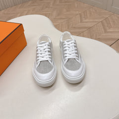 HM 25S SNEAKER LOW SPORTS IN GREY CANVAS MIX WHITE LAMBSKIN