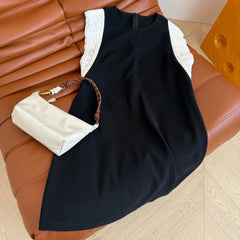 BLACK DRESS DOUBLE LAYER LACE 25S IN ACETATE 265682