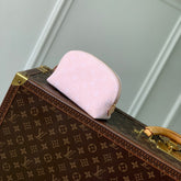 COSMETIC POUCH 19 IN PINK MONOGRAM DENIM GOLD HARDWARE