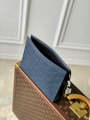 POCHETTE VOYAGE 27 IN DARK BLUE MONOGRAM ECLIPSE CALFSKIN EMBOSSED LOGO