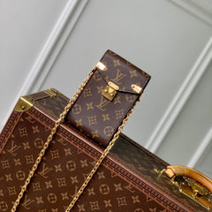 PHONE POUCH 17.5 IN BROWN MONOGRAM COATED CANVAS AND CALFSKIN