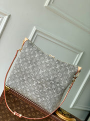 COUSSIN HOBO MM 38 IN GREY MONOGRAM DENIM