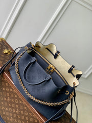 BELLA TOTE 32 IN DARK BLUE MONOGRAM PERFORATED CALFSKIN GOLD HARDWARE