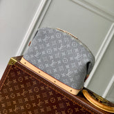 COSMETIC POUCH 27 IN GREY MONOGRAM DENIM GOLD HARDWARE