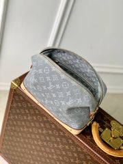 COSMETIC POUCH 27 IN GREY MONOGRAM DENIM GOLD HARDWARE