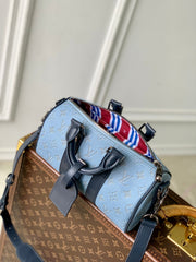 KEEPALL BANDOULIÈRE 25 INSKY BLUE MONOGRAM HERITAGE CANVAS DARK BLUE CALFSKIN