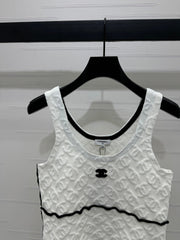 CHANEL SOFT U-NECK KNIT TOP IN BLACK AND WHITE