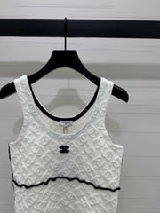 CHANEL SOFT U-NECK KNIT TOP IN BLACK AND WHITE