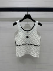 CHANEL SOFT U-NECK KNIT TOP IN BLACK AND WHITE