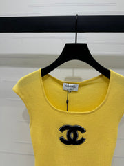 Chanel 25 Yellow Tank Top Square Neck Knitted