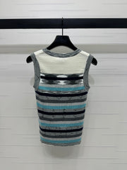Chanel 25 Sleeveless Striped Top In Blue And Gray