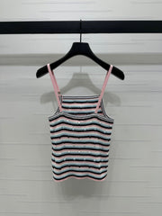 Chanel 25 Pink Black Striped Knit Tank Top