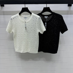 CHANEL SHORT-SLEEVE OPEN-KNIT TOP 274861