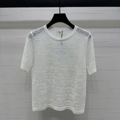 CELINE SHORT-SLEEVE CROCHET TOP WHITE 274807