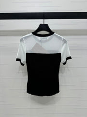 MIUMIU CREW NECK SHORT-SLEEVE SHEER KNIT TOP 274813