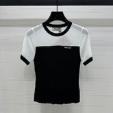 MIUMIU CREW NECK SHORT-SLEEVE SHEER KNIT TOP 274813
