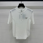 PRADA MOCK NECK SHORT-SLEEVE KNIT TOP WHITE 274815