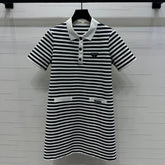 PRAD 25S STRIPED SHORT SLEEVE KNIT DRESS 264218