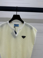 PRAD 25S STRIPED V-NECK KNITTED VEST 264128