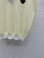 PRAD 25S STRIPED V-NECK KNITTED VEST 264128