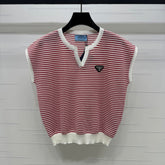 PRAD 25S STRIPED V-NECK KNITTED VEST 264127