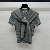 MIU 25S SHORT SLEEVE STRIPED KNITTED CAPE 264139