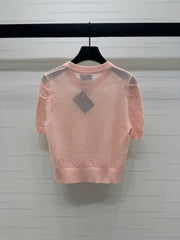 PRAD 25S HOLLOW KNIT SHORT SLEEVE TOP 264136