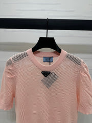 PRAD 25S HOLLOW KNIT SHORT SLEEVE TOP 264136