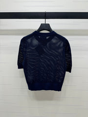 PRAD 25S HOLLOW KNIT SHORT SLEEVE TOP 264135