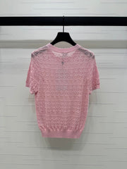 CHANEL 25S HOLLOW KNIT SHORT SLEEVE TOP 264152