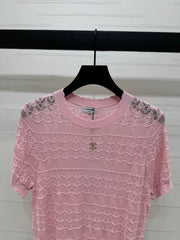 CHANEL 25S HOLLOW KNIT SHORT SLEEVE TOP 264152