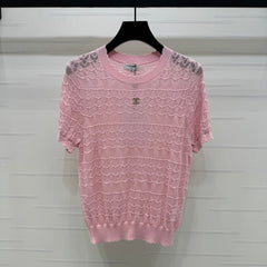CHANEL 25S HOLLOW KNIT SHORT SLEEVE TOP 264152