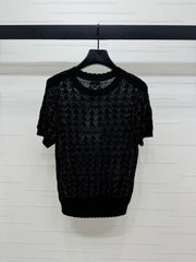 CHANEL 25S HOLLOW KNIT SHORT SLEEVE TOP 264151